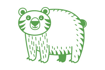 Green bear with white fur stands smiling sweetly in a simple style