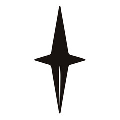 Minimalist star compass symbol silhouette- Black minimalist silhouette of a star-like compass symbol with elongated points, often used to represent direction, navigation, astronomy, or abstract design
