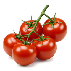 Fresh red cherry tomatoes growing together on green vine branch