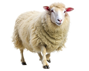Sheep with woolly fleece, isolated on transparent background