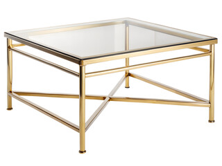 Elegant gold and glass coffee table isolated on transparent background, showcasing modern design and luxurious style for home interior decor