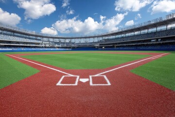 Empty Baseball Field Under Blue Cloudy Sky