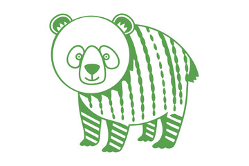 Artistic green bear silhouette showcases a unique striped pattern across its body, standing still