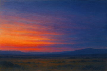 AI-Generated Dramatic Sunset Landscape Mountain Silhouette Orange Sky Background