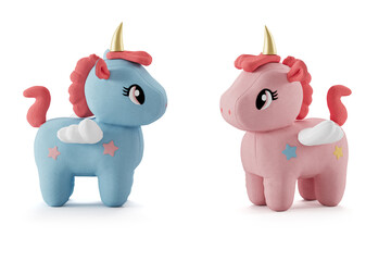 Unicorn, 3d render .unicorn with a golden horn dreamy card