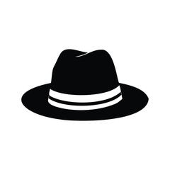 Classic Black Fedora Hat with White Band Isolated on White Background silhouette vector illustration