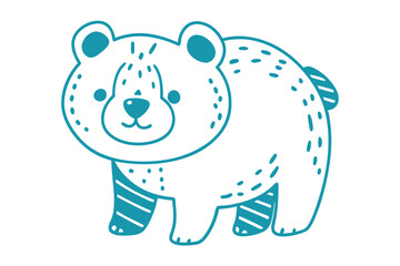 Charming teal bear stands cheerfully, dotted playfully with stripes and a lovable face