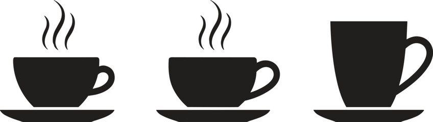 Coffee cup and mug silhouette icons, espresso, tea, takeout drinks, moka pot vector set, perfect for café, branding, menu design