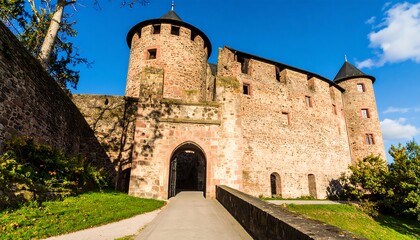 Beautiful medieval castle Burg Breuberg under blue sky in Breuberg, Germany