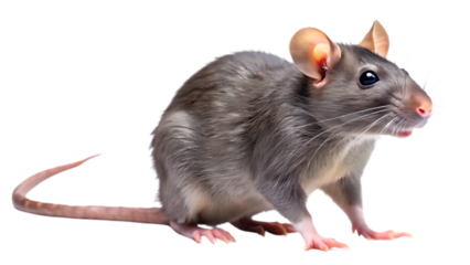 Grey rat standing and looking to the side, isolated on transparent background