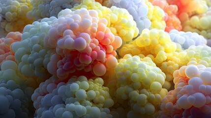 Abstract cluster of colorful, luminous bubbles