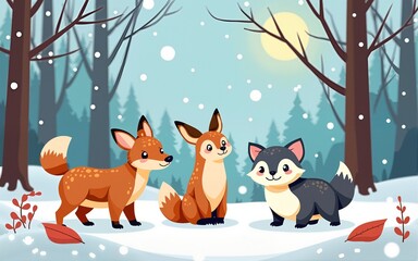 Cute winter forest animals. High quality