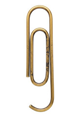 Elegant and distressed golden paper clip isolated against a transparent background