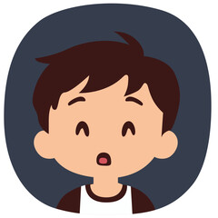 Obraz premium Cartoon boy with cute happy smile, bright eyes, cheerful expression, isolated on orange background.