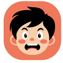 Obraz premium Cartoon boy with panic face expression, wide eyes and open mouth, showing nervous emotion.