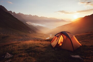 Camping Tent in Mountains Outdoor Adventure Illustration