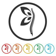 Human spine care icon. Set icons in color circle buttons