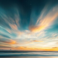 Obraz premium Vibrant Sunset Over Serene Ocean with Dramatic Cloud Patterns