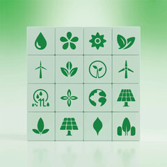 Obraz premium A set of 12 minimalist environmental and renewable energy icons arranged in a 3x4 grid. 