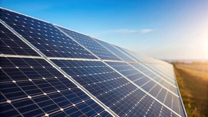 Close-up of solar panels with clear blue sky — sustainable power for a greener future