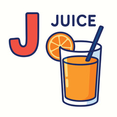 J for Juice Vector Illustration – Cartoon Orange Drink Alphabet Letter