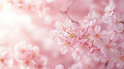 Obraz premium A light pink background with delicate cherry blossoms creates an elegant and romantic atmosphere for wedding cards or invitation designs. 