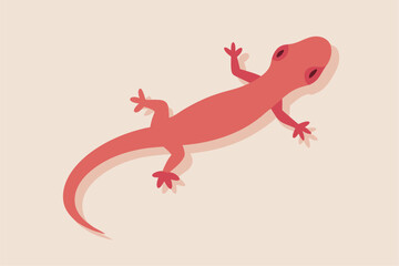 Isolated red background vector illustration of a chameleon, a small reptile with a curled tail