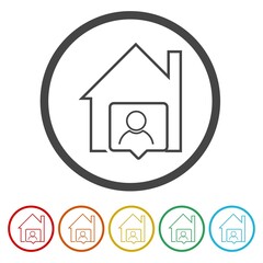  Working at home icon. Set icons in color circle buttons