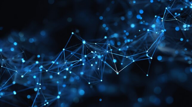 Abstract glowing blue network connections create a futuristic, interconnected digital data flow. - Powered by Adobe