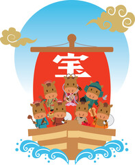 年賀状　2026年　午年  七福神