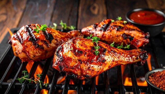 Grilled chicken drumsticks on a BBQ