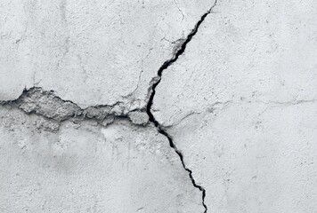 Obraz premium Close-up of a large crack running through a weathered concrete with fine details