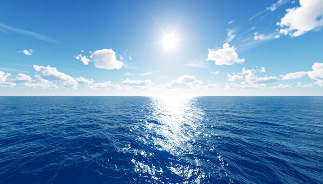 vast ocean, blue sky and sun