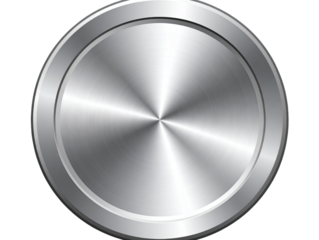 Minimal Flat-Style Silver Control Button Icon with Metallic Gradient, Transparent Background.