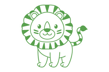 Stylized green lion features a striped tail and spiky mane on a white background