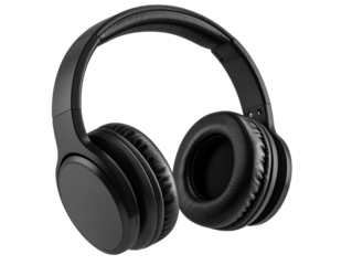 Minimal Flat Design Black Headphones Icon, Simplified Silhouette, Transparent Background