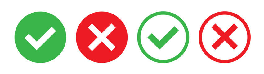 Obraz premium Green check mark and red cross mark icon. Vector illustration