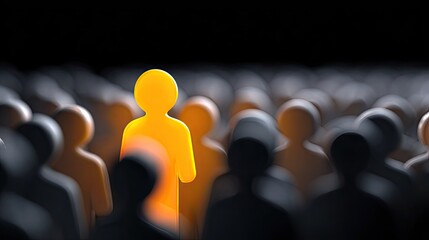 Obraz premium A single, luminous figure amidst a crowd of blurred silhouettes.