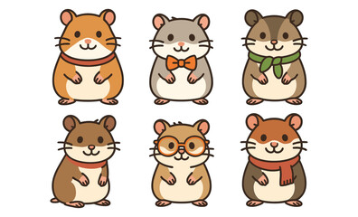 Obraz premium Charming cartoon hamsters with accessories: cute animal characters in colorful style