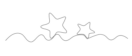 Stars continuous drawing, one line vector illustration isolated on white.