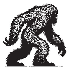 black Mythic Creature Yeti Silhouette Vector, High Quality Illustration on White Background