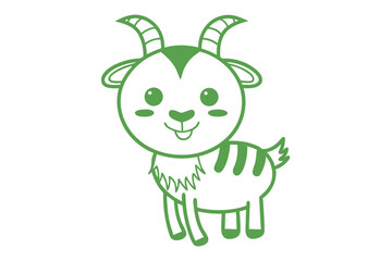 Whimsical goat outlined in vibrant green presents its cute, striped body and curved horns