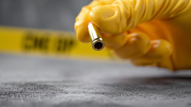 Evidence based procedures guide crime scene investigators as gloved hand collects bullet for forensic analysis, documentation, and crucial proof
