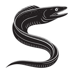 black morayeel Silhouette Vector, High Quality Illustration on White Background