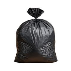 Full black garbage bag tied shut isolated on transparent background
