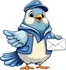 Vsai cartoon blue bird delivering mail wearing uniform and holding envelope