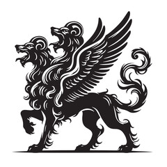 black Mythic Animal Cerberus Silhouette Vector, High Quality Illustration on White Background