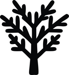 Fototapeta premium Stylized silhouette of a bare tree with branching arms reaching outward against a white background
