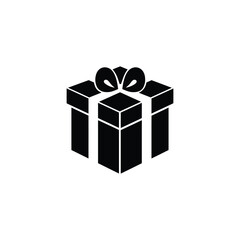 Simple black silhouette of a gift box with a bow