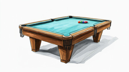A clipart picture of a billiard table. The background is white in color. A crayon drawing represents the style or artwork